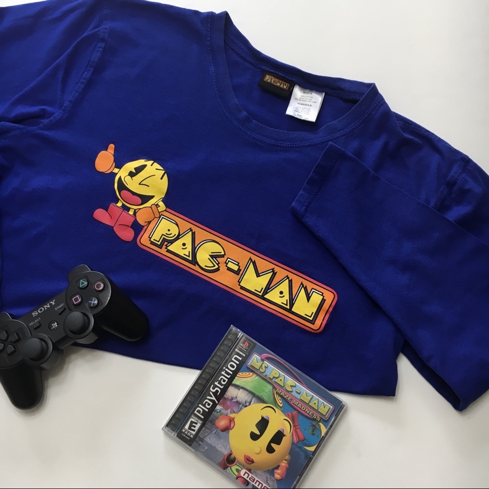 Pac-Man Long Sleeve Blue Gamer Graphic T, sz M